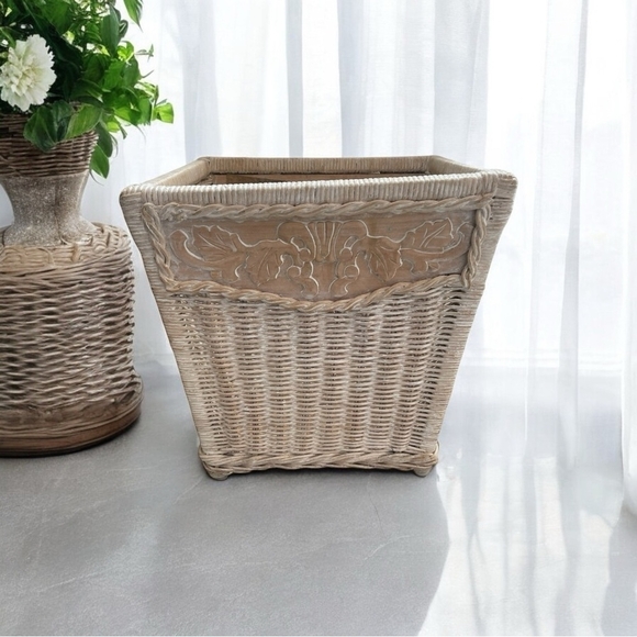 Large Natural Woven Basket Planter Rattan Plant Pot Beige Wicker Indoor Planter - Picture 1 of 5